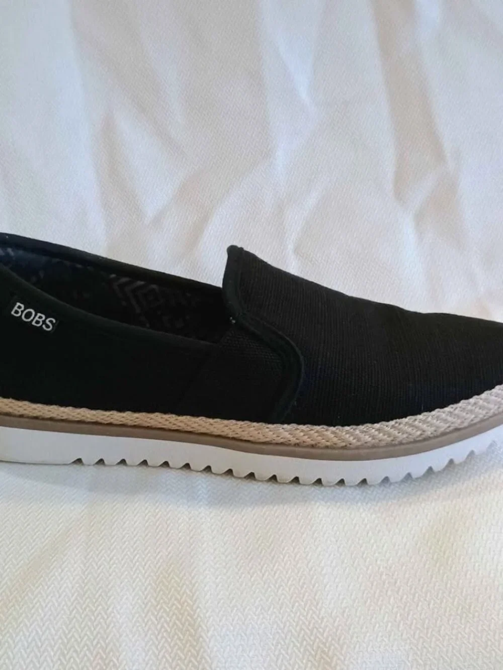 BOBS from Skechers Women's Black Canvas Flexpadrille slip-on Loafer Shoes 7